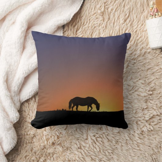 美しい南西部の馬と日の出の枕 クッション (ブランケット)