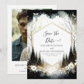 美しい印刷可能な魅力的な結婚森 セーブザデート (正面/裏面)