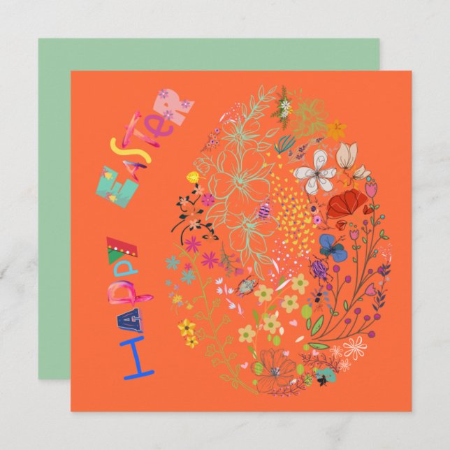 美しい卵カラフルフローライースターカード (正面/裏面)