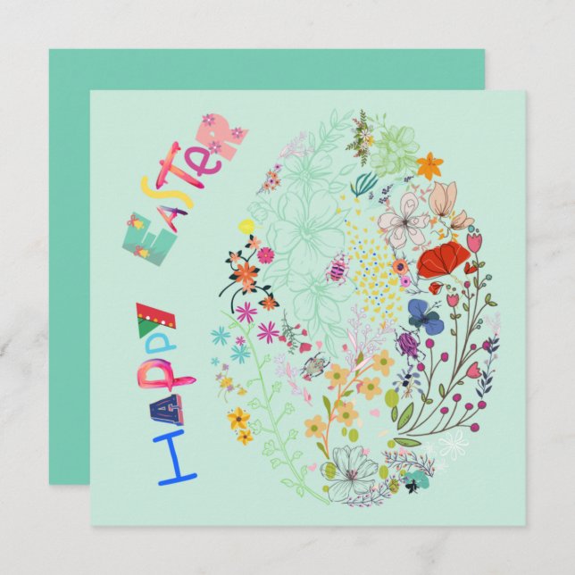 美しい卵カラフルフローライースターカード (正面/裏面)