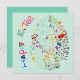 美しい卵カラフルフローライースターカード