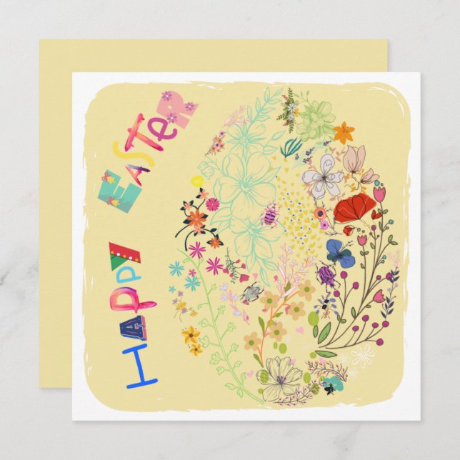 美しい卵カラフルフローライースターカード (正面/裏面)