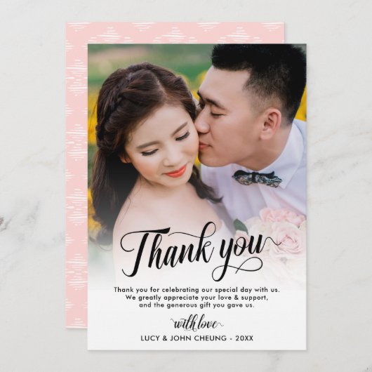 美しい原稿の写真の結婚式 サンキューカード (正面/裏面)