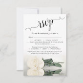 美しい反射アイボリーまたは白結婚バラ 出欠カード (正面)