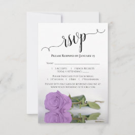 美しい反射薄紫パープルバラ結婚ズ 出欠カード