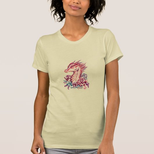 美しい口紅のドラゴンの女性の黄色いTシャツ Tシャツ (正面)