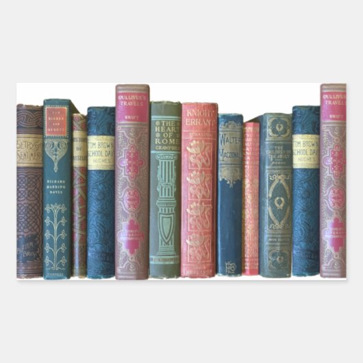 美しい古いヴィンテージの本、本の棘 長方形シール (正面)