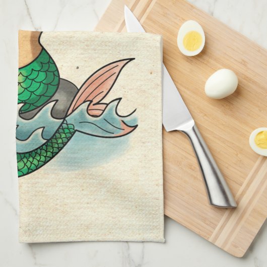 美しい古い学校の人魚 キッチンタオル (四つ折り)