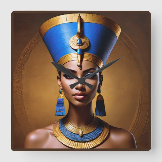 美しい古代アフリカの女王 スクエア壁時計 (正面)