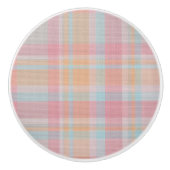 美しい可愛い色ピンクと青の格子模様のタータンチェック セラミックノブ (正面)