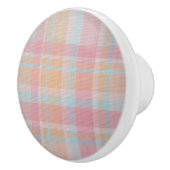 美しい可愛い色ピンクと青の格子模様のタータンチェック セラミックノブ (右)