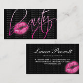 美しい名刺ピンク光沢口紅黒灰色 名刺 (正面/裏面)