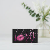 美しい名刺ピンク光沢口紅黒灰色 名刺 (スタンド正面)