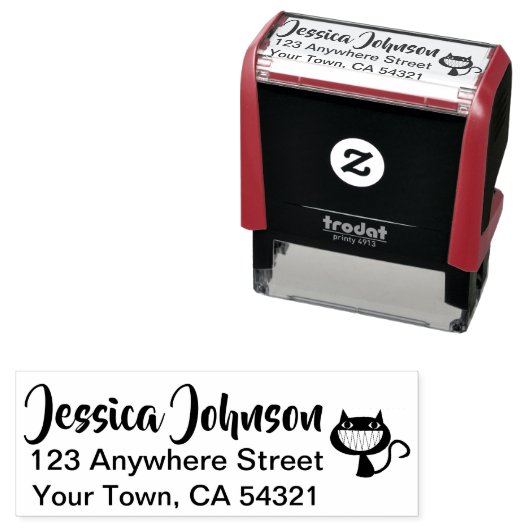 美しい名前をカスタムする差出人住所笑顔の猫 セルフインキングスタンプ (インサイチュ)