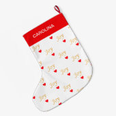 美しい喜びのハート柄 ラージクリスマスストッキング (裏面 (吊り時))