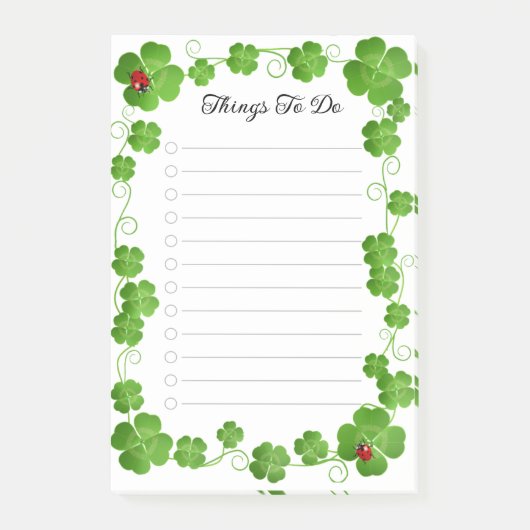 美しい四葉のクローバーとてんとう虫のライン ポストイット (正面)
