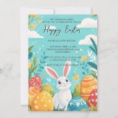 美しい図解入りの、写真付きのバニーと卵イースター 招待状 (正面)