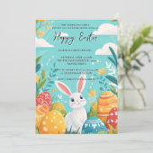 美しい図解入りの、写真付きのバニーと卵イースター 招待状 (スタンド正面)