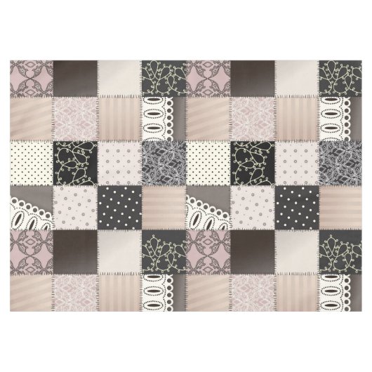 美しい国のパッチワークキルトのピンクおよび黒 テーブルクロス (正面(横))