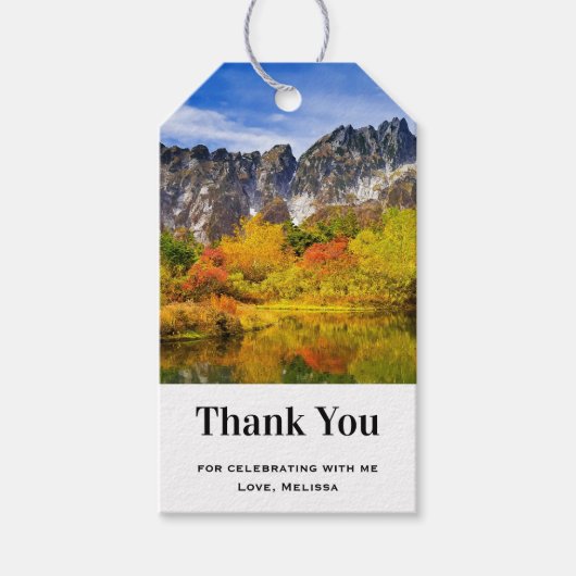 美しい国の山の写真ありがとう ギフトタグ (正面)
