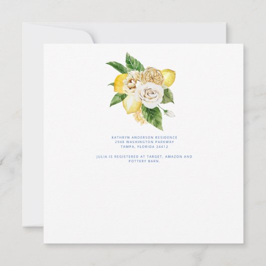 美しい地中海のフローラブライダルシャワー 招待状 (裏面)