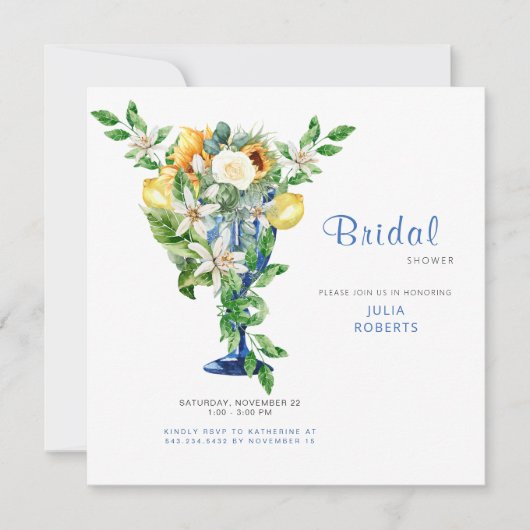 美しい地中海のフローラブライダルシャワー 招待状 (正面)