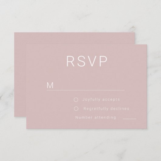 美しい埃っぽいピンクのローズ金ゴールドミニマル結婚リスト 出欠カード (正面/裏面)