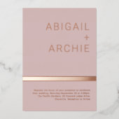 美しい埃っぽいピンクのローズ金ゴールドミニマル結婚リスト 箔招待状 (正面)