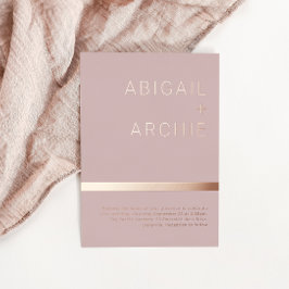 美しい埃っぽいピンクのローズ金ゴールドミニマル結婚リスト 箔招待状
