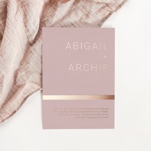 美しい埃っぽいピンクのローズ金ゴールドミニマル結婚リスト 箔招待状