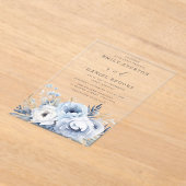 美しい埃っぽいブルー結婚フローラ アクリル招待状 (レイダウン)