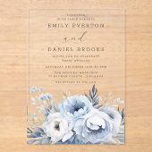 美しい埃っぽいブルー結婚フローラ アクリル招待状 (正面)