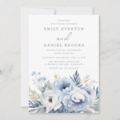 美しい埃っぽいブルー結婚フローラ 招待状 (正面)