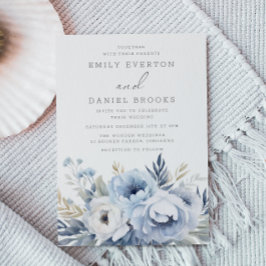 美しい埃っぽいブルー結婚フローラ 招待状