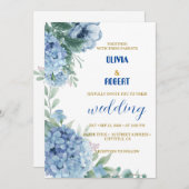 美しい埃っぽい青いフローラ 招待状 (正面/裏面)