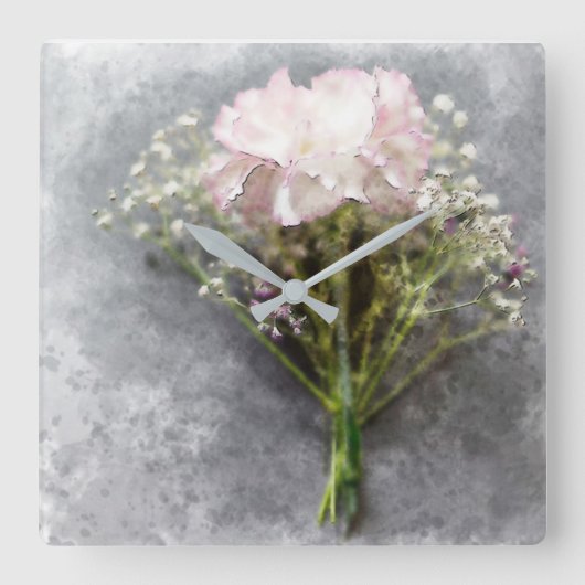 美しい壁掛け – ピンク・菊 スクエア壁時計 (正面)