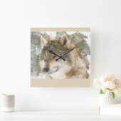 美しい壁時計 – 水色ウルフ スクエア壁時計 (ホーム)