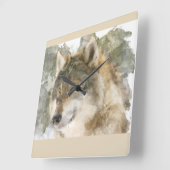 美しい壁時計 – 水色ウルフ スクエア壁時計 (傾斜)