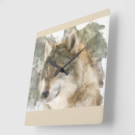 美しい壁時計 – 水色ウルフ スクエア壁時計 (傾斜)