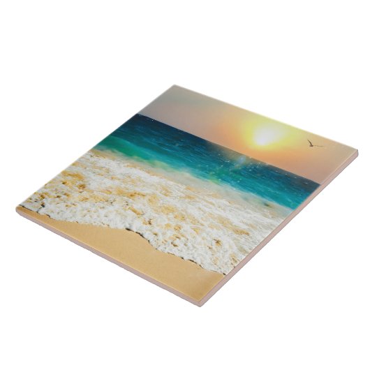 美しい夏のビーチサンセット写真 タイル (側面)