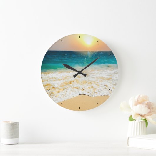 美しい夏のビーチサンセット写真 ラージ壁時計 (ホーム)