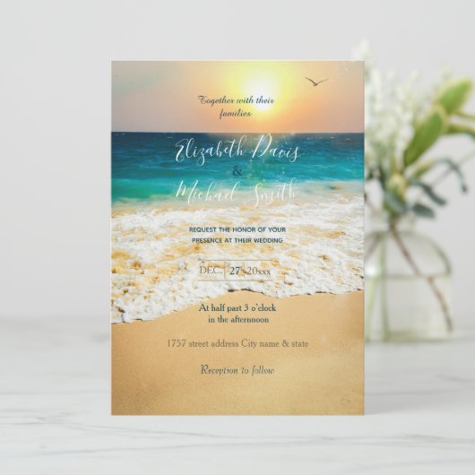美しい夏のビーチサンセット写真 招待状 (スタンド正面)