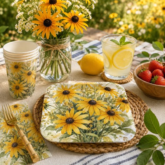美しい夏の庭のひまわり ペーパープレート