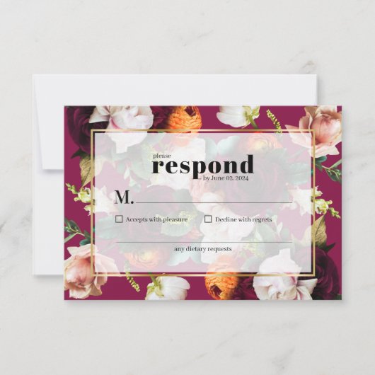 美しい夏の花結婚のスイート 出欠カード (正面)