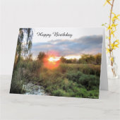 美しい夕日が地平線に – 誕生日カード カード (黄色い花)