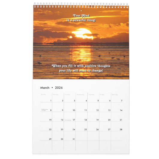 美しい夕日とやる気を起こさせる引用文カレンダー カレンダー (3月 2026)