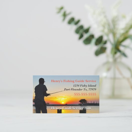 美しい夕日と水の魚釣りガイド 名刺 (スタンド正面)