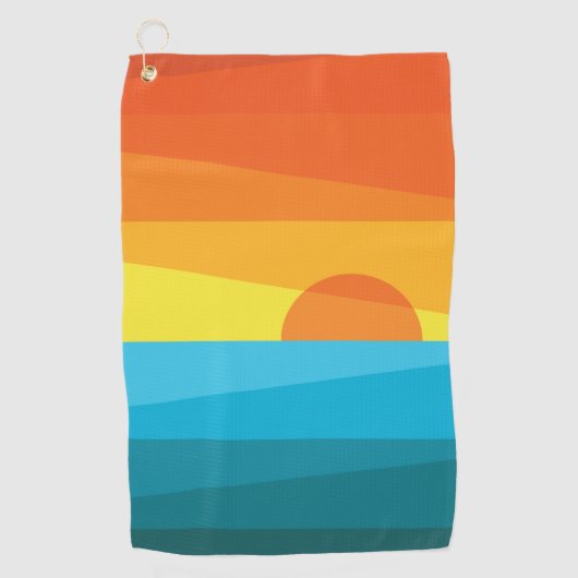 美しい夕日と波 ゴルフタオル (正面)
