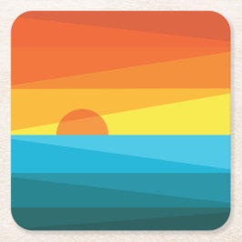 美しい夕日と波 スクエアペーパーコースター