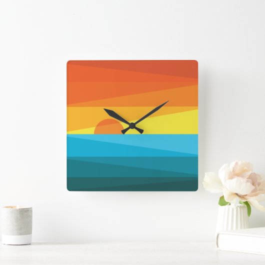 美しい夕日と波 スクエア壁時計 (ホーム)